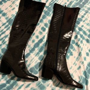 Faux Crocodile Knee High Boots